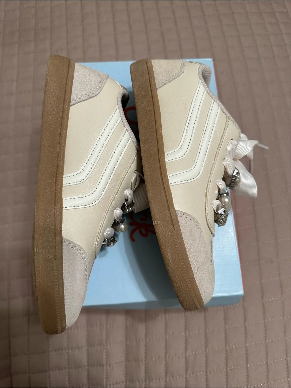 Cat & Jack Cream Pearl-Embellished Girls Sneakers